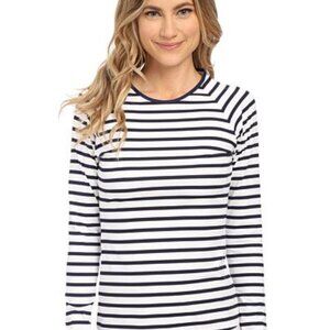Tommy Bahama Black and White Striped Long Sleeve Rashguard Swim Top UPF
